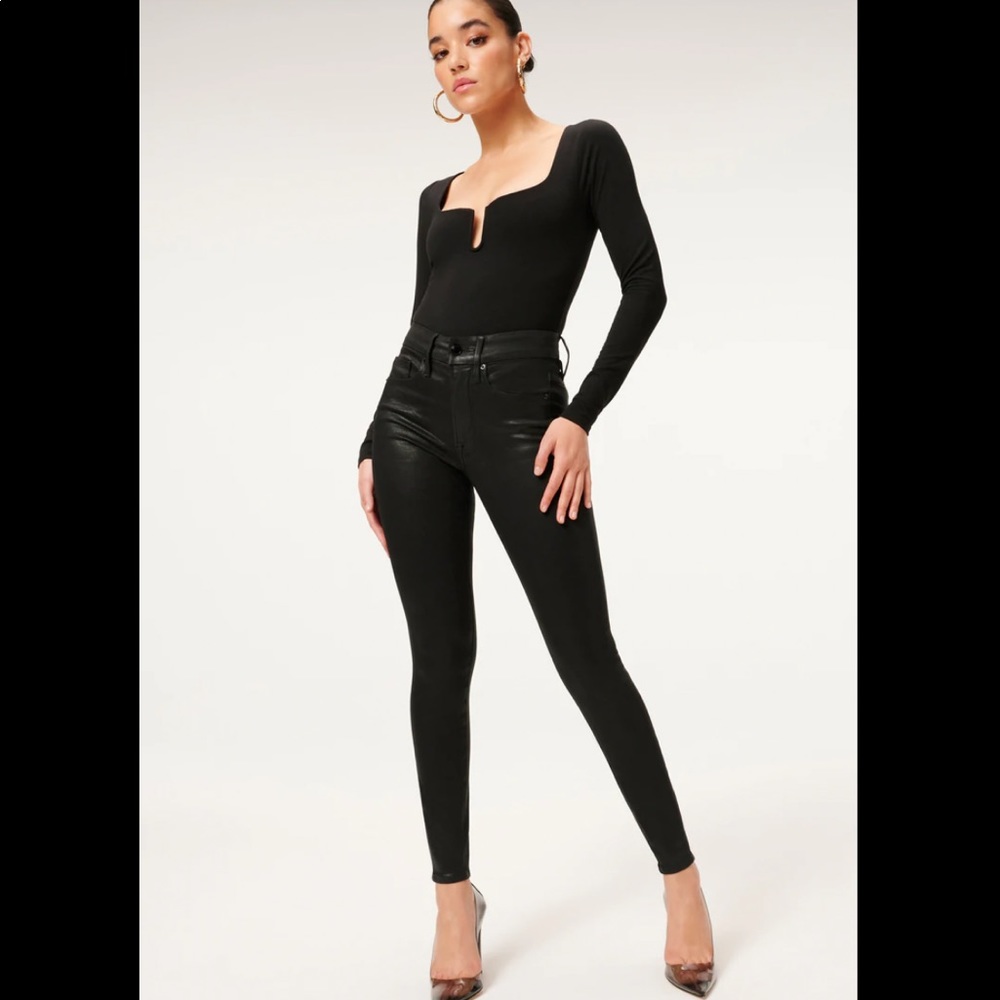 Good American black coated skinny jeans